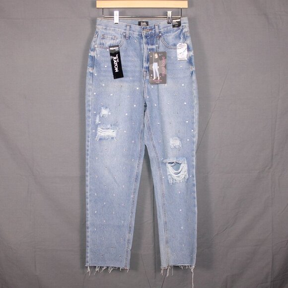 NWT Simple Society Y2K Crystal Destroyed‎ High Rise Straight Jeans 5/27 Festival - Picture 1 of 14